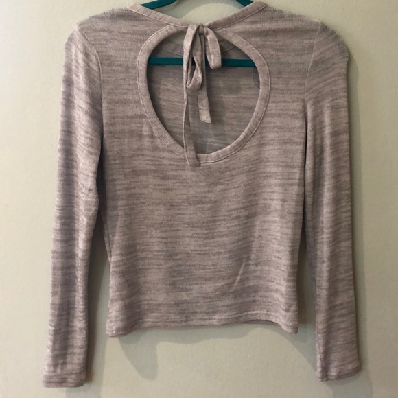Light grey sheer sweater with open back. - Picture 2 of 3